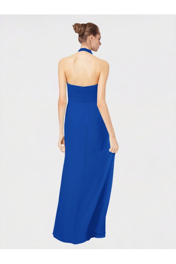 Compra Azul real línea A Halter Gasa Largo Vestidos de dama de honor