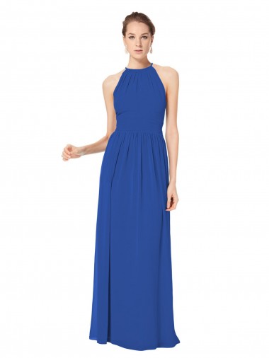 Azul real línea A Halter Gasa Largo Vestidos de dama de honor Venta