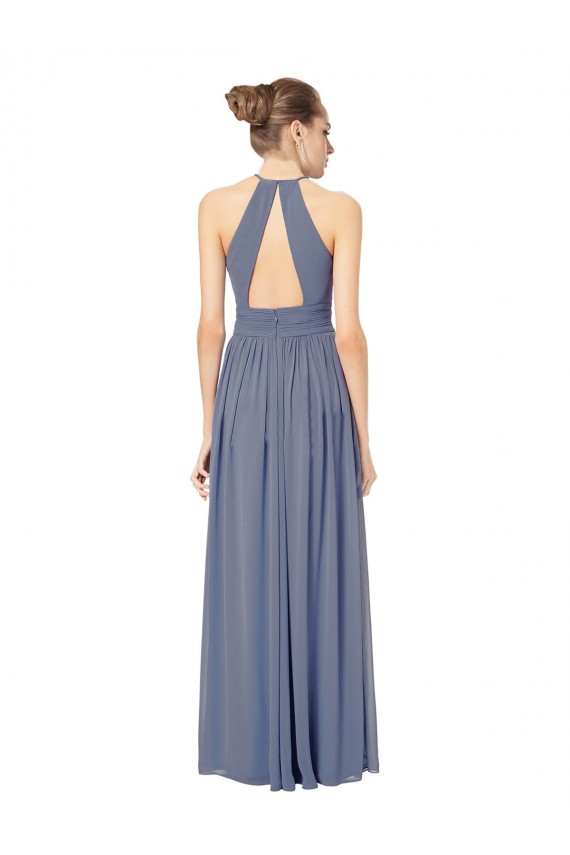 Compra Azul real línea A Halter Gasa Largo Vestidos de dama de honor