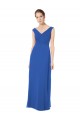 Compra Azul real línea A Hombros Descubiertos Cuello en V Gasa Largo Vestidos de dama de honor