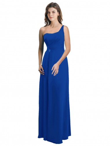 Azul real línea A Un Hombre Gasa Largo Vestidos de dama de honor Venta