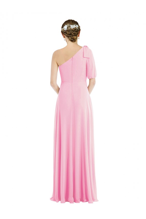 Compra Barely rosa Trompeta Un Hombre Gasa Largo Vestidos de dama de honor