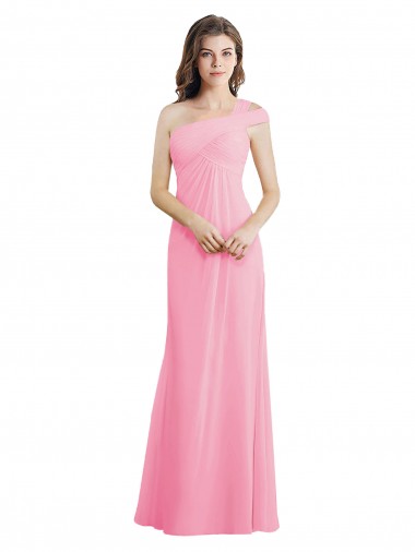 Barely rosa línea A Un Hombre Gasa Largo Vestidos de dama de honor Venta