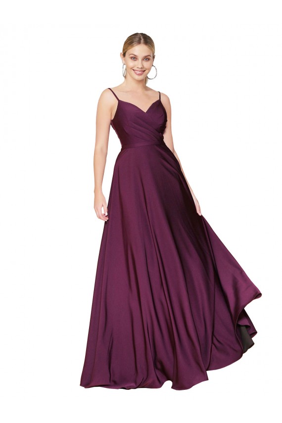 Compra Baya silvestre línea A Tirantes espagueti Crepé Elástico Largo Formales Vestidos de dama de honor / Vestidos de fiesta