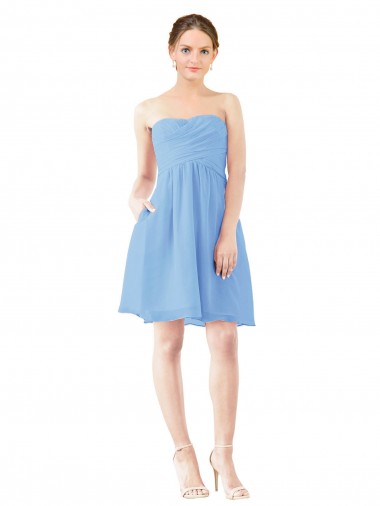 Bígaro línea A Cuello de Corazón Sin tirantes Gasa Corto Vestidos de dama de honor / Vestidos de cóctel Venta