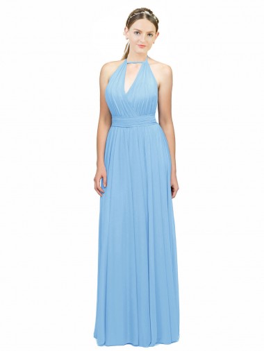 Bígaro línea A Halter Gasa Largo Vestidos de dama de honor Venta