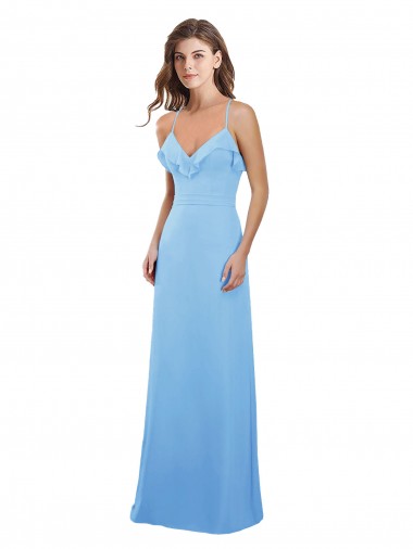 Bígaro línea A Tirantes espagueti Gasa Largo Vestidos de dama de honor Venta