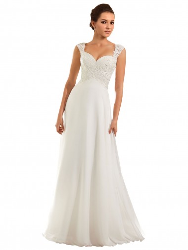 Blanco Cubierta Cuello de Corazón Cola capilla Gasa Encaje Vestidos de novia Venta