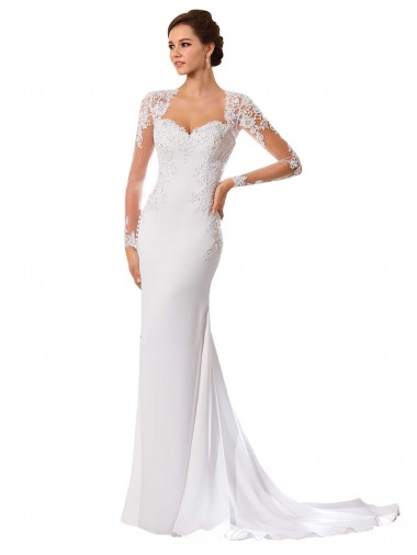 Blanco Cubierta Cuello de Corazón Cola capilla Gasa Encaje Vestidos de novia Venta