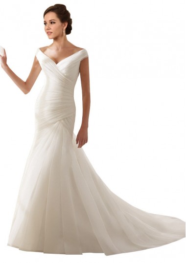 Blanco Cubierta Hombros Descubiertos Cola capilla Tul Vestidos de novia Venta