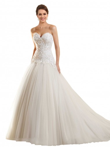 Blanco Cuello de Corazón Cola capilla Tul Encaje Vestidos de novia Venta