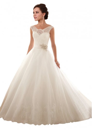 Blanco Hombros Descubiertos Cola capilla Tul Encaje Vestidos de novia Venta