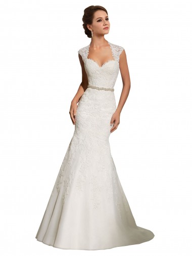 Blanco Sirena Cuello de Corazón Cola capilla Tul Encaje Vestidos de novia Venta