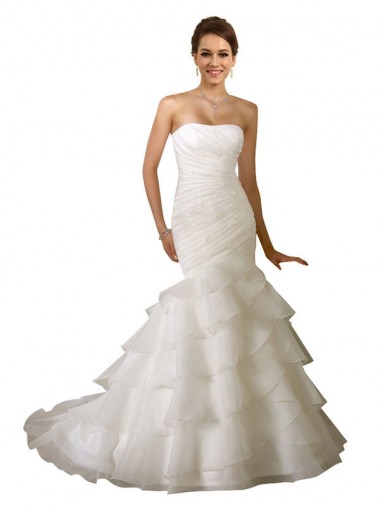 Blanco Sirena Cuello de Corazón Cola capilla Tul Vestidos de novia Venta