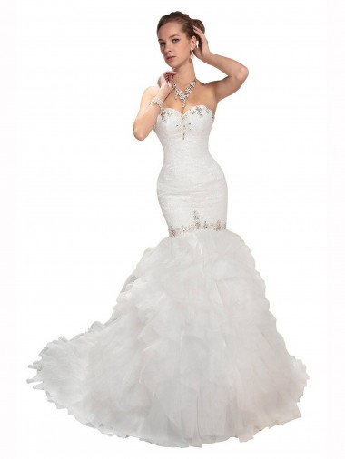 Blanco Sirena Cuello de Corazón Cola capilla Tul Vestidos de novia Venta