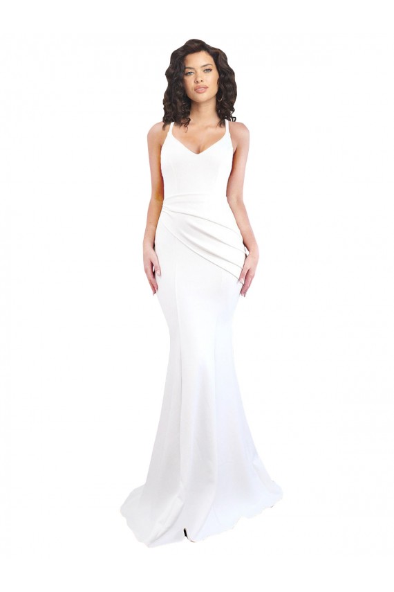 Compra Blanco Sirena Tirantes espagueti Cuello Alto Crepé Elástico Largo Formales Vestidos de dama de honor / Vestidos de fiesta