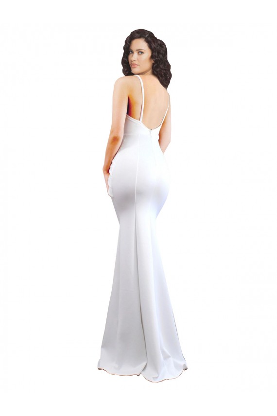 Compra Blanco Sirena Tirantes espagueti Cuello Alto Crepé Elástico Largo Formales Vestidos de dama de honor / Vestidos de fiesta