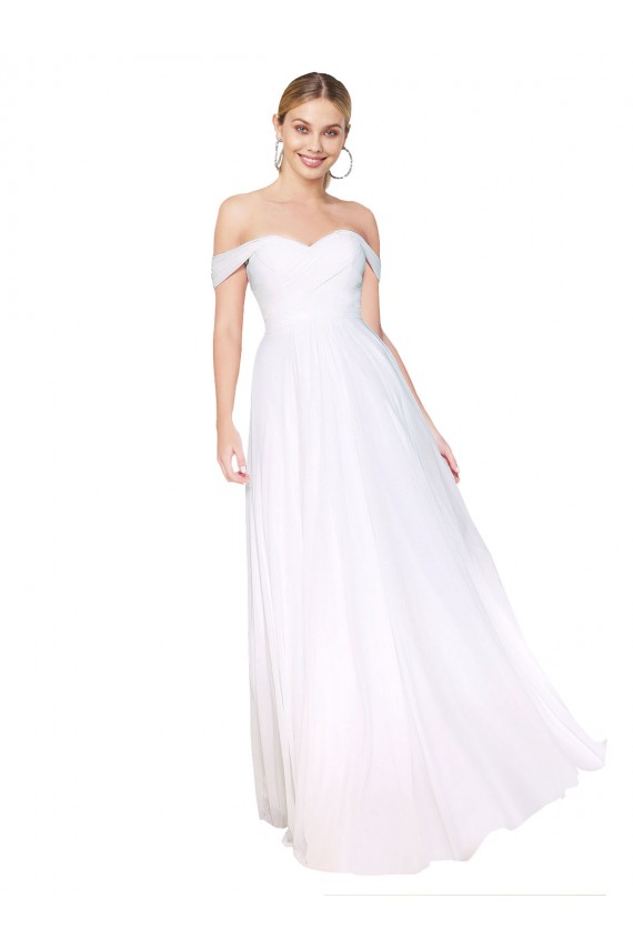 Compra Blanco línea A Hombros Descubiertos Gasa Largo Formales Vestidos de dama de honor / Vestidos de fiesta