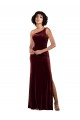 Compra Borgoña Columna Un Hombre Terciopelo Elástico Largo Formales Vestidos de dama de honor / Vestidos de fiesta
