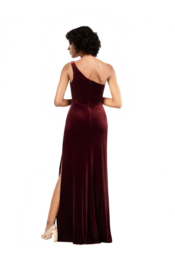 Compra Borgoña Columna Un Hombre Terciopelo Elástico Largo Formales Vestidos de dama de honor / Vestidos de fiesta