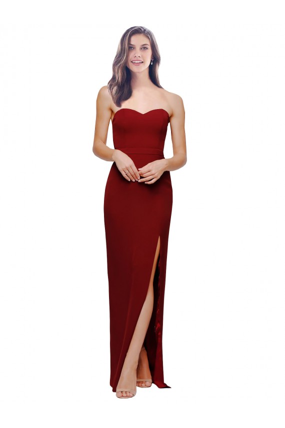 Compra Borgoña Cubierta Cuello de Corazón Crepé Elástico Largo Formales Vestidos de dama de honor / Vestidos de fiesta