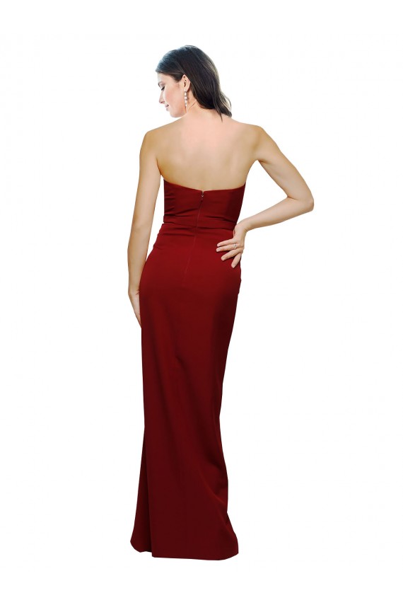 Compra Borgoña Cubierta Cuello de Corazón Crepé Elástico Largo Formales Vestidos de dama de honor / Vestidos de fiesta