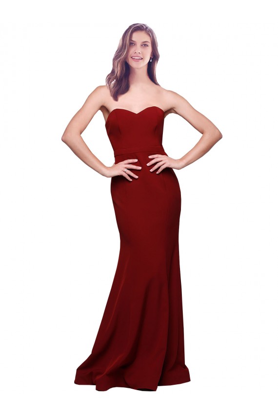 Compra Borgoña Cubierta Cuello de Corazón Sin tirantes Crepé Elástico Largo Formales Vestidos de dama de honor / Vestidos de fiesta