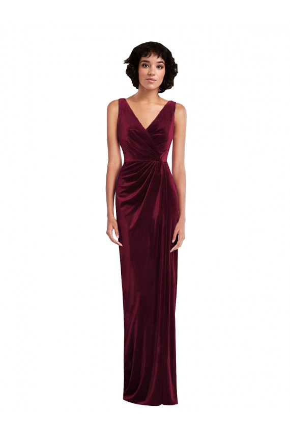 Compra Borgoña Cubierta Cuello en V Terciopelo Elástico Largo Vestidos de dama de honor / Vestidos de fiesta
