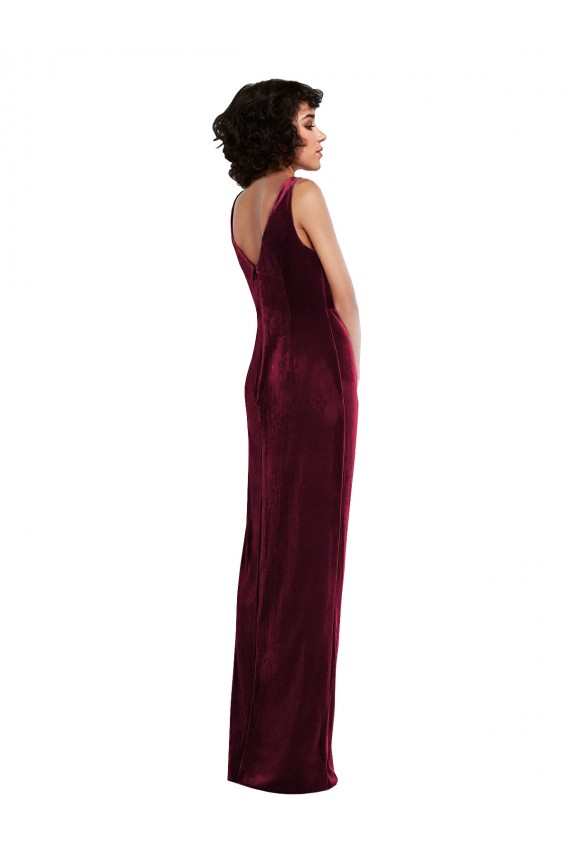 Compra Borgoña Cubierta Cuello en V Terciopelo Elástico Largo Vestidos de dama de honor / Vestidos de fiesta