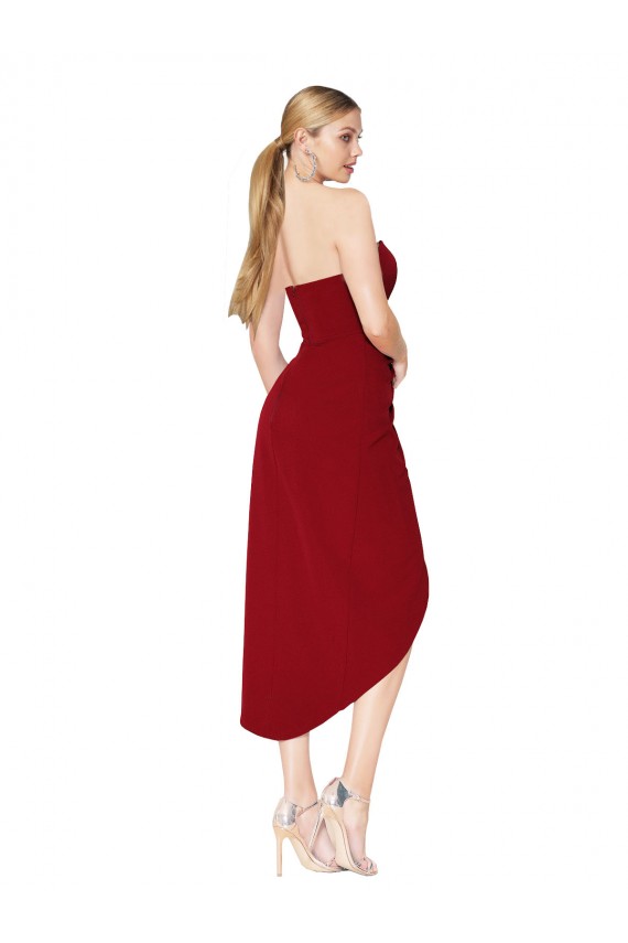 Compra Borgoña Sirena Cuello Alto Crepé Elástico Corto Asimétrico Formales Vestidos de dama de honor / Vestidos de fiesta / Vestidos de cóctel