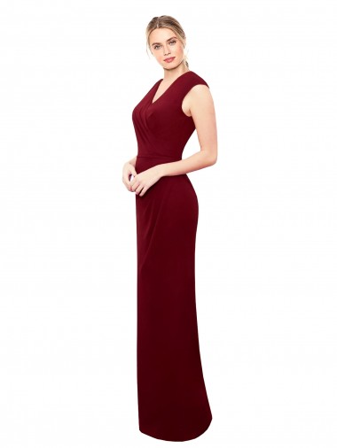 Borgoña Sirena Cuello en V Cuello Alto Gasa Largo Vestidos de dama de honor / Vestidos de fiesta Venta