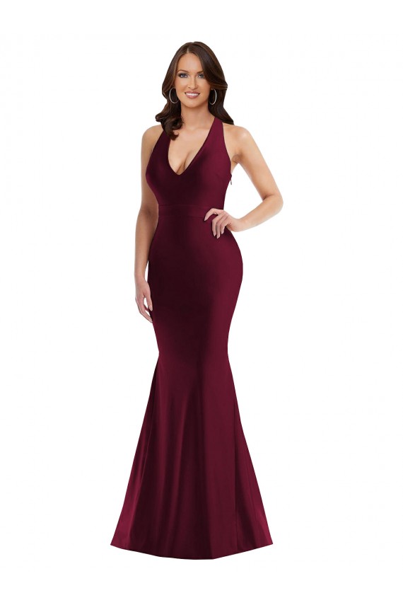 Compra Borgoña Sirena Cuello en V Satén sedoso Largo Formales Vestidos de dama de honor / Vestidos de fiesta