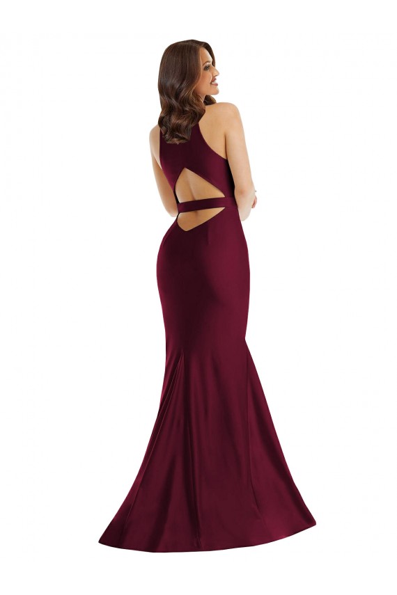 Compra Borgoña Sirena Cuello en V Satén sedoso Largo Formales Vestidos de dama de honor / Vestidos de fiesta