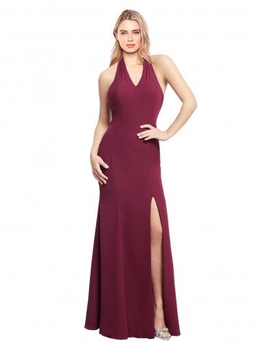 Borgoña Sirena Halter Gasa Largo Vestidos de dama de honor Venta