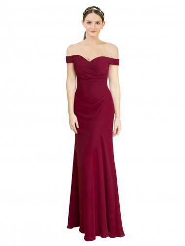 Borgoña Sirena Hombros Descubiertos Gasa Largo Vestidos de dama de honor / Vestidos de fiesta Venta
