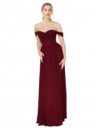 Borgoña Sirena Hombros Descubiertos Gasa Largo Formales Vestidos de dama de honor / Vestidos de fiesta Venta