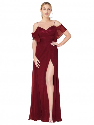 Borgoña Trompeta Hombros Descubiertos Gasa Largo Formales Vestidos de dama de honor / Vestidos de fiesta Venta