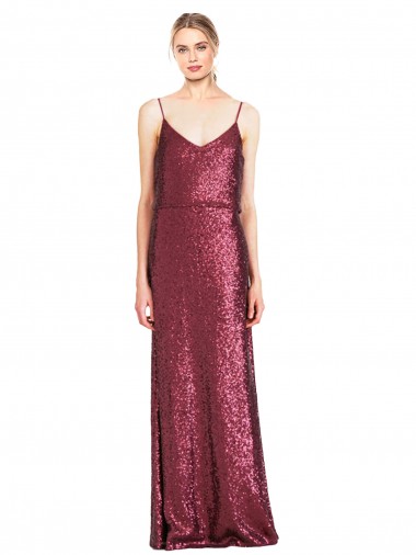 Borgoña línea A Halter Cuello Alto Lentejuela Largo Formales Vestidos de dama de honor / Vestidos de fiesta Venta