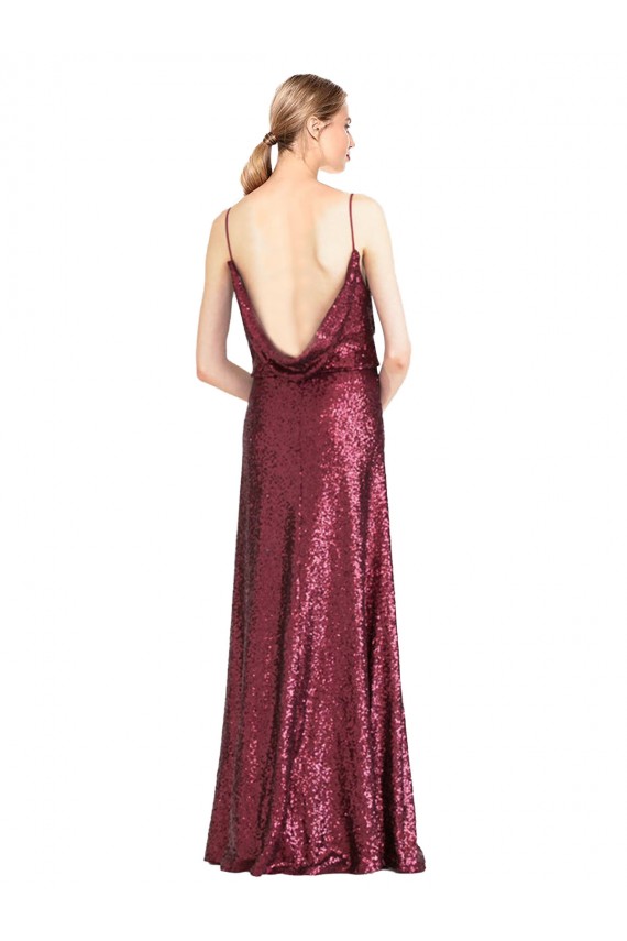 Compra Borgoña línea A Halter Cuello Alto Lentejuela Largo Formales Vestidos de dama de honor / Vestidos de fiesta