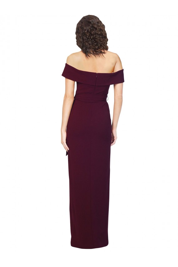 Compra Borgoña oscuro Cubierta Hombros Descubiertos Cuadrado Crepé Elástico Largo Formales Vestidos de dama de honor / Vestidos de fiesta