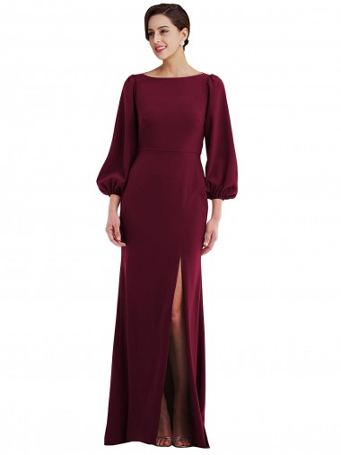 Borgoña oscuro Trompeta Barco Crepé Elástico Largo Formales Vestidos de dama de honor / Vestidos de fiesta Venta