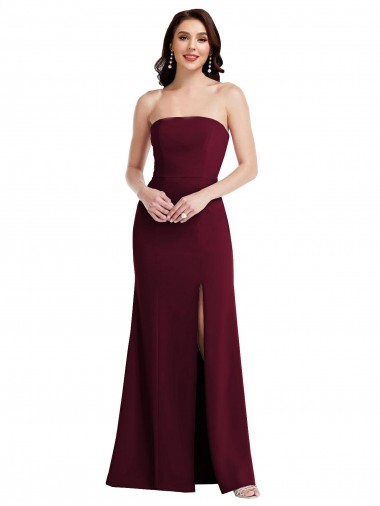 Borgoña oscuro Trompeta Sin tirantes Crepé Elástico Largo Vestidos de dama de honor / Vestidos de fiesta Venta