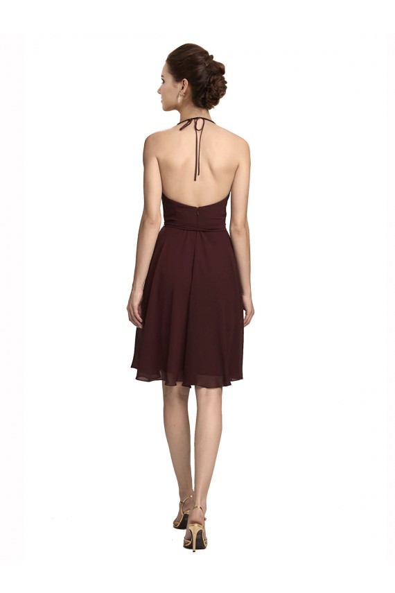 Compra Borgoña oscuro línea A Tirantes espagueti Halter Gasa Corto Vestidos de dama de honor / Vestidos de cóctel