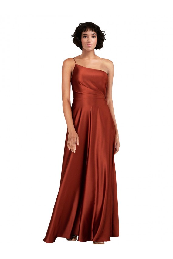 Compra Burnt línea A Un Hombre Satén sedoso Largo Formales Vestidos de dama de honor / Vestidos de fiesta