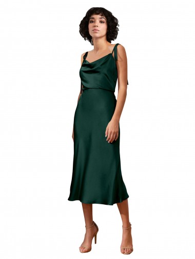Cazador Verde Cubierta Midi Satén elástico Corto Formales Vestidos de dama de honor / Vestidos de fiesta / Vestidos de cóctel Venta