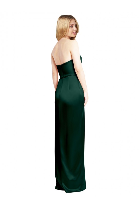 Compra Cazador Verde línea A Cucharón Sin tirantes Satén elástico Largo Formales Vestidos de dama de honor / Vestidos de fiesta