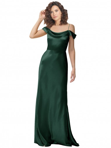 Cazador Verde línea A Hombros Descubiertos Tirantes espagueti Satén elástico Largo Formales Vestidos de dama de honor / Vestidos de fiesta Venta