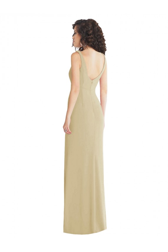 Compra Champán Trompeta Cuadrado Crepé Elástico Largo Formales Vestidos de dama de honor / Vestidos de fiesta