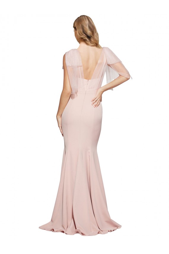 Compra Cubierta Cuello de Corazón Crepé Elástico Tul Largo Formales Vestidos de dama de honor / Vestidos de fiesta