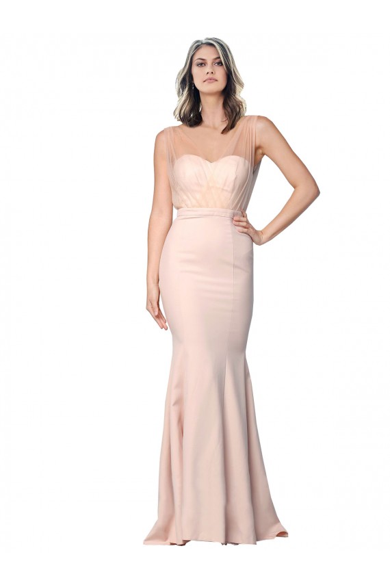 Compra Cubierta Cuello de Corazón Crepé Elástico Tul Largo Formales Vestidos de dama de honor / Vestidos de fiesta